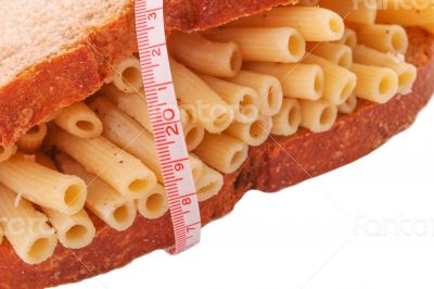 The pasta from bread on the white background