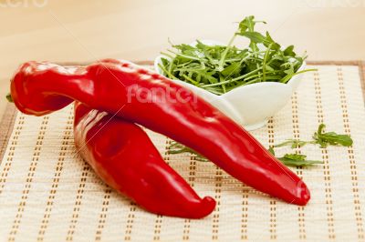 Sweet pepper and leaves of arugula