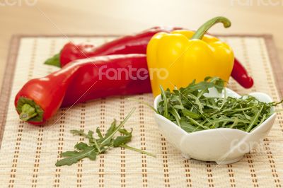 Sweet pepper and leaves of arugula