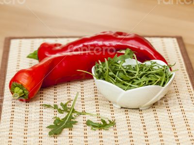Sweet pepper and leaves of arugula