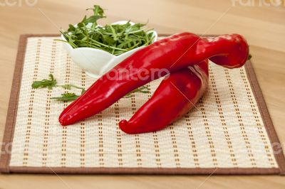 Sweet pepper and leaves of arugula