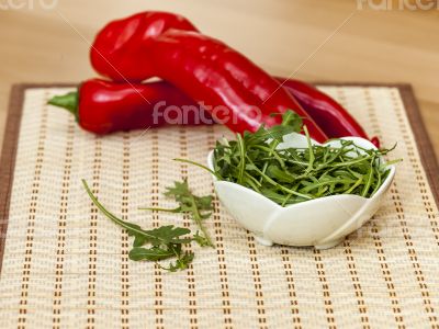 Sweet pepper and leaves of arugula