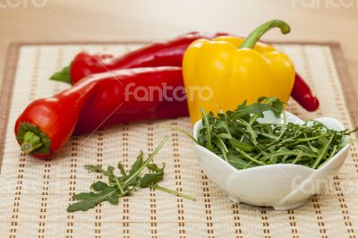 Sweet pepper and leaves of arugula