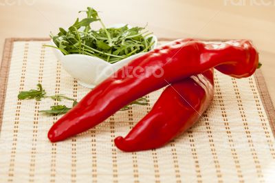 Sweet pepper and leaves of arugula