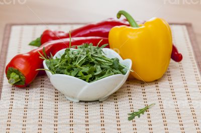 Sweet pepper and leaves of arugula