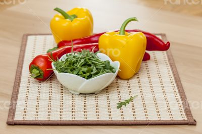 Sweet pepper and leaves of arugula