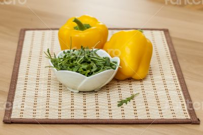 Sweet pepper and leaves of arugula