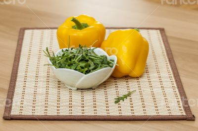 Sweet pepper and leaves of arugula