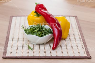 Sweet pepper and leaves of arugula
