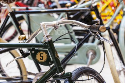 bicycles are exposed in a trading floor of GUM shop