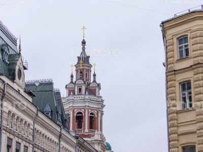 Moscow, Russia. A view of Nikolskaya Street during a blizzard.