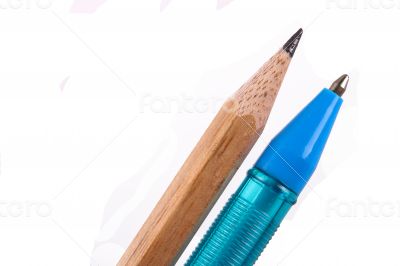 The Pen and Pencil on the White Background