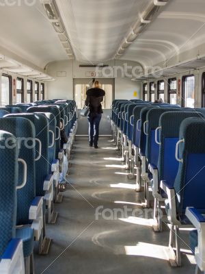 Interior of the car of a regional train Interior of the car of a regional train