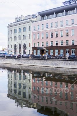 The river embankment Moscow and its reflection The river embankment Moscow and its reflection