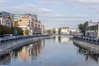 The river embankment Moscow and its reflection The river embankment Moscow and its reflection