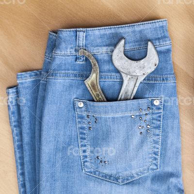 Blue jeans and vintage sanitary tools Blue jeans and vintage sanitary tools
