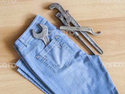 Blue jeans and vintage sanitary tools