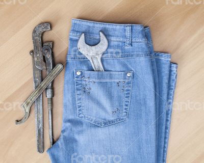 Blue jeans and vintage sanitary tools