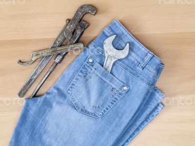 Blue jeans and vintage sanitary tools