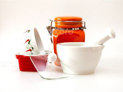 Multi-colored ceramic kitchen ware