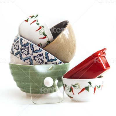 Multi-colored ceramic kitchen ware