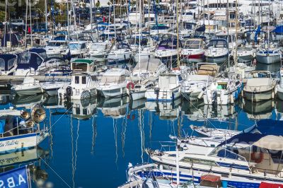 Антиб, France. A view of yachts in city port