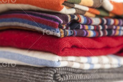  Pile of cashmere products on a counter