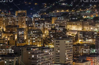 Monaco,  residential areas and port in the night