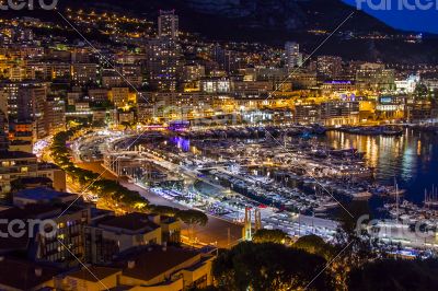 Monaco,  residential areas and port in the night