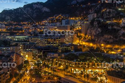 Monaco,  residential areas and port in the night