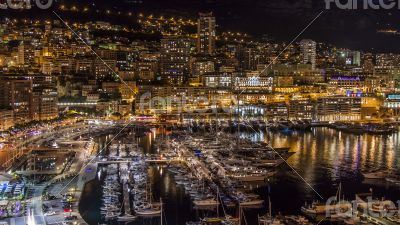 Monaco,  residential areas and port in the night