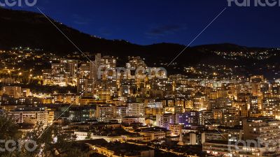 Monaco,  residential areas and port in the night