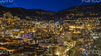 Monaco,  residential areas and port in the night