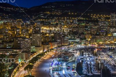 Monaco,  residential areas and port in the night