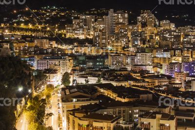 Monaco,  residential areas and port in the night