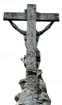Ancient marble statue of crucified Jesus Christ
