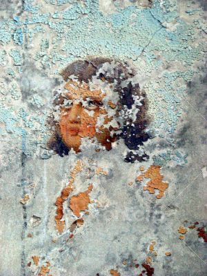 Destructed religious wall painting Destructed religious wall painting