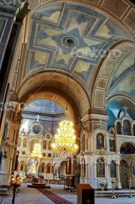 interior of aged russian orthodox cathedral