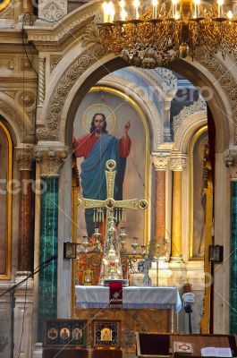 interior of aged russian orthodox cathedral