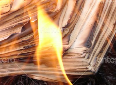 Flame of burning paper sheet stack