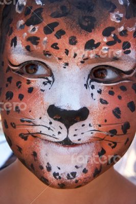 girl kid face with painted panther