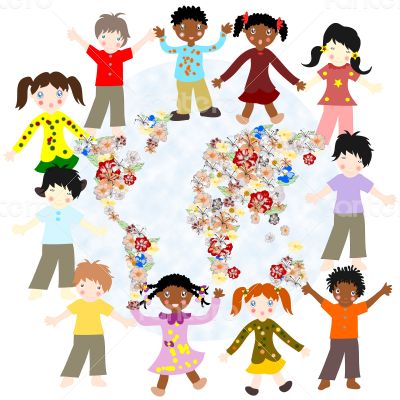 Happy children of different races around the world