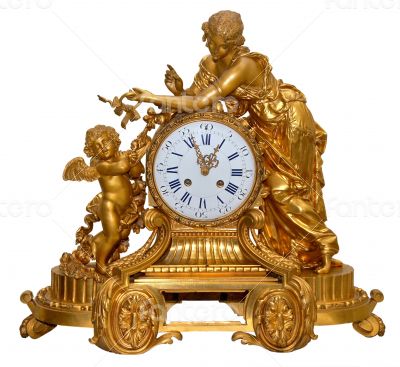 antique golden table clocks with cupid statuette