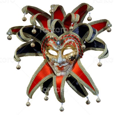 Isolated Venetian joker mask with bells Isolated Venetian joker mask with bells