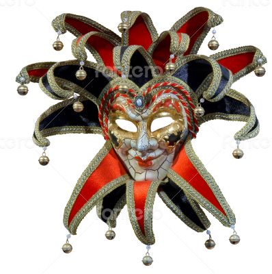 Isolated Venetian joker mask with bells