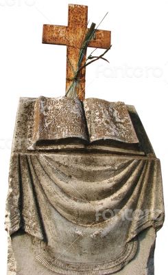Ancient marble opened book tombstone