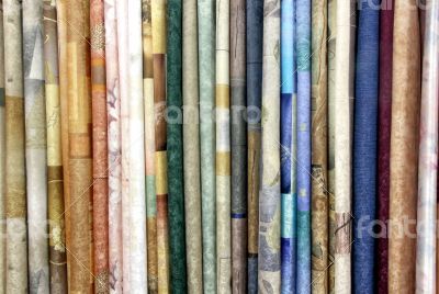 Row of colored textile materials