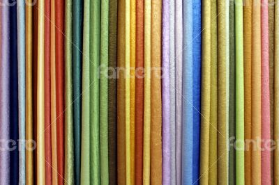 Row of colored textile materials