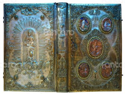 rich golden cover of Orthodox Gospel or Bible rich golden cover of Orthodox Gospel or Bible