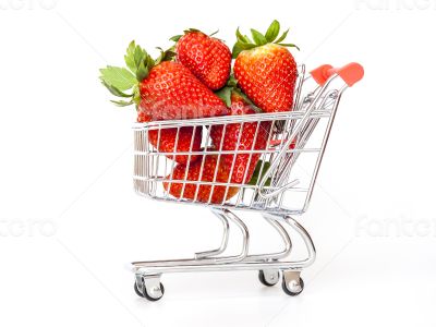 Large ripe strawberry in the cart for shopping